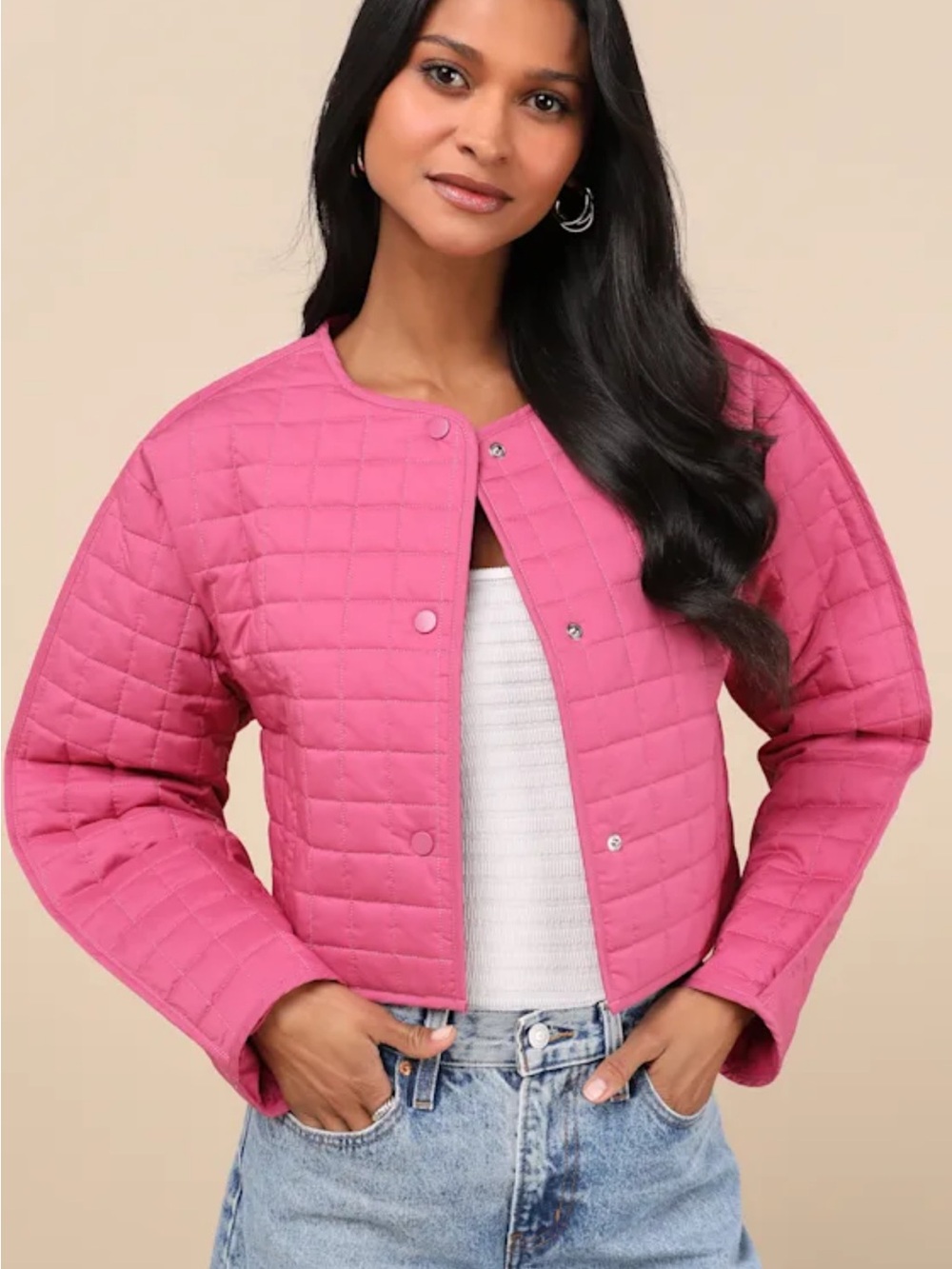 Lulus Hot Pink Quilted Cropped Jacket